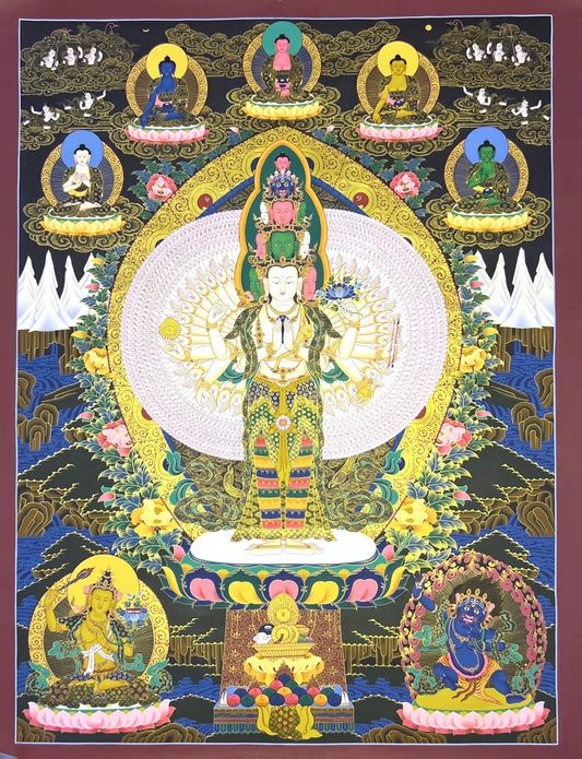 Thousand Armed Avalokiteshvara Five Dyhani Buddha Thangka