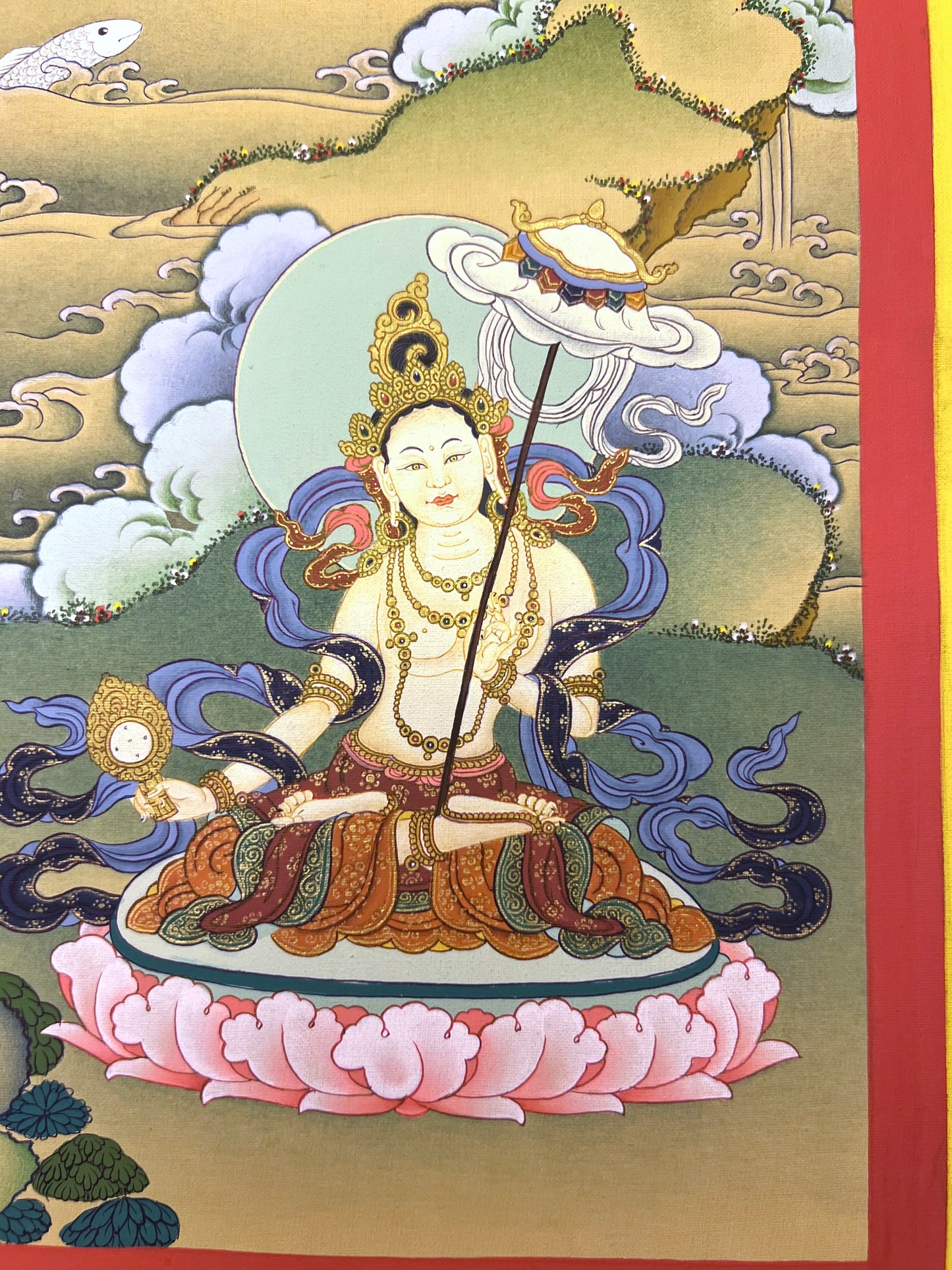 Green Tara With Saraswati And Dhukar Unbrocaded Thangka