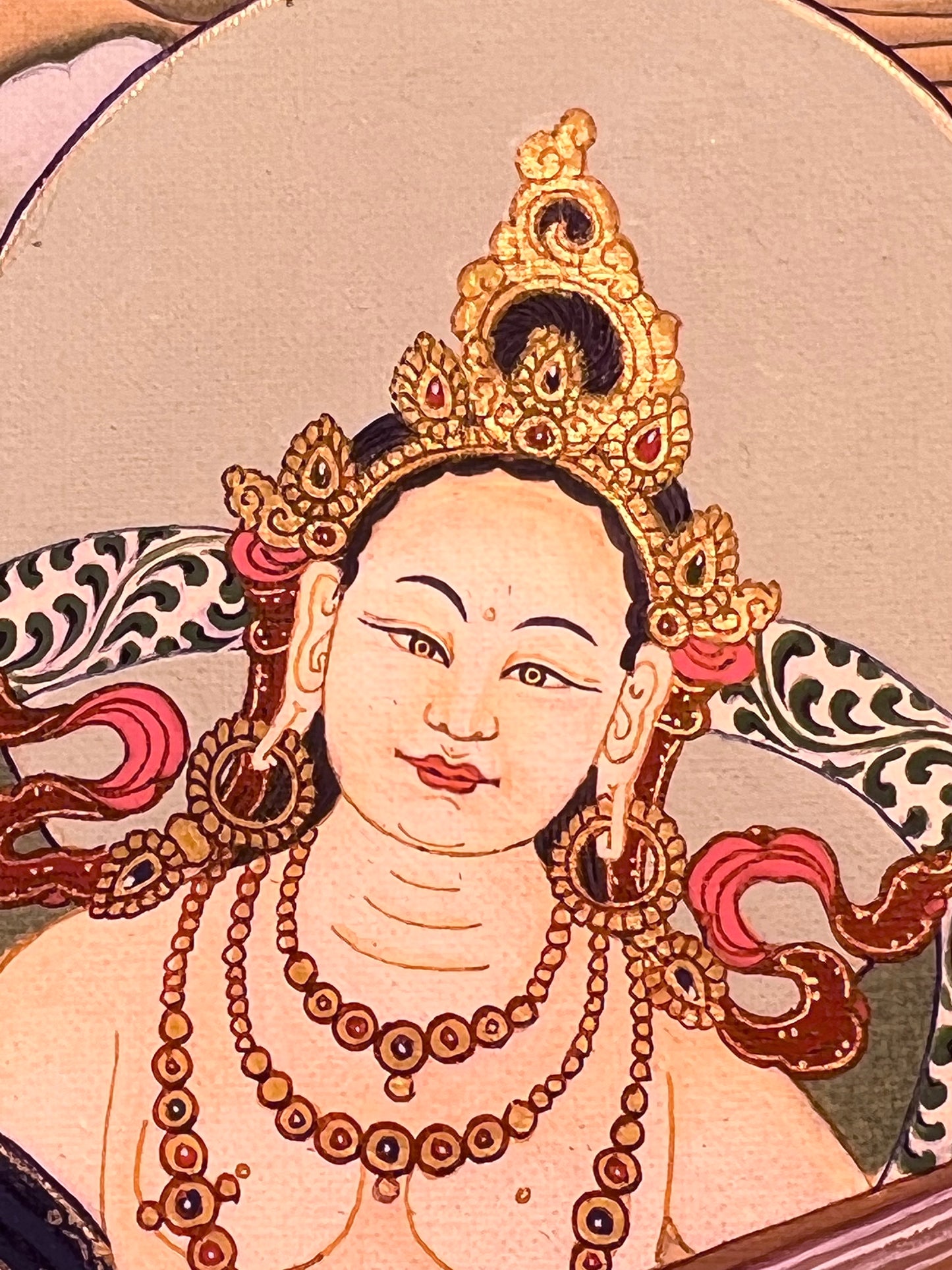 Green Tara With Saraswati And Dhukar Unbrocaded Thangka