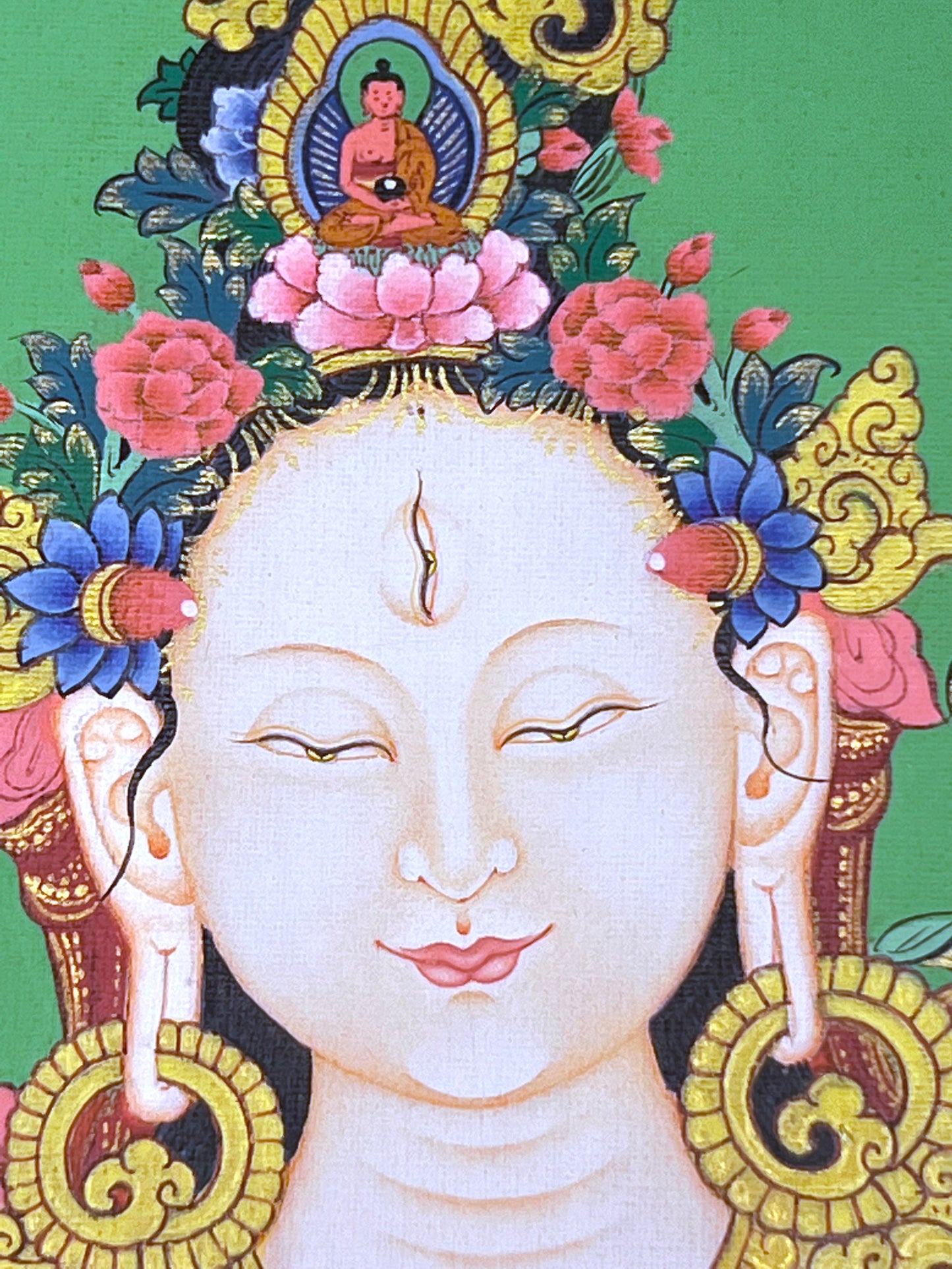 White Tara On Blue Long Life Unbrocaded Thangka