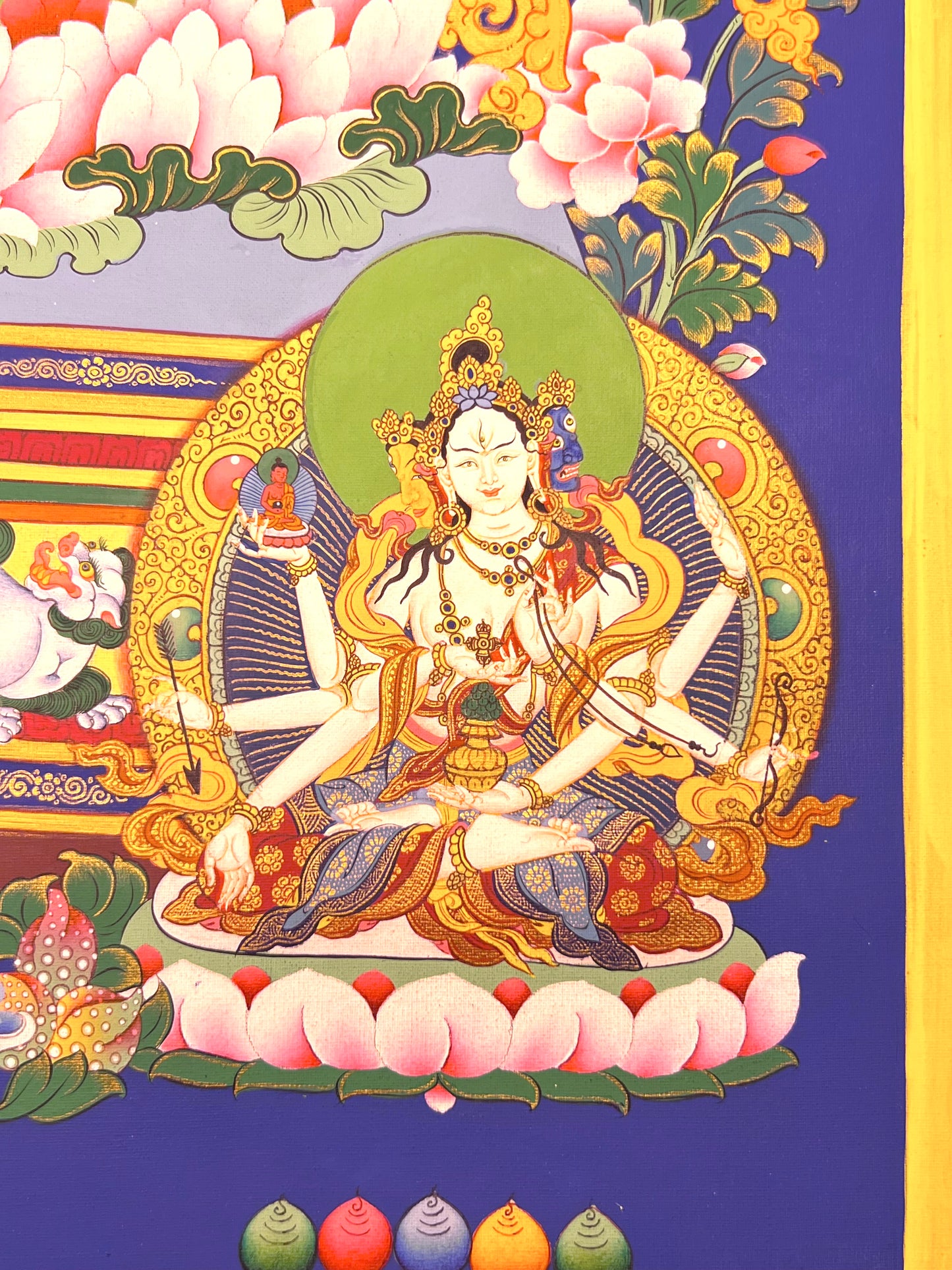 White Tara On Blue Long Life Unbrocaded Thangka