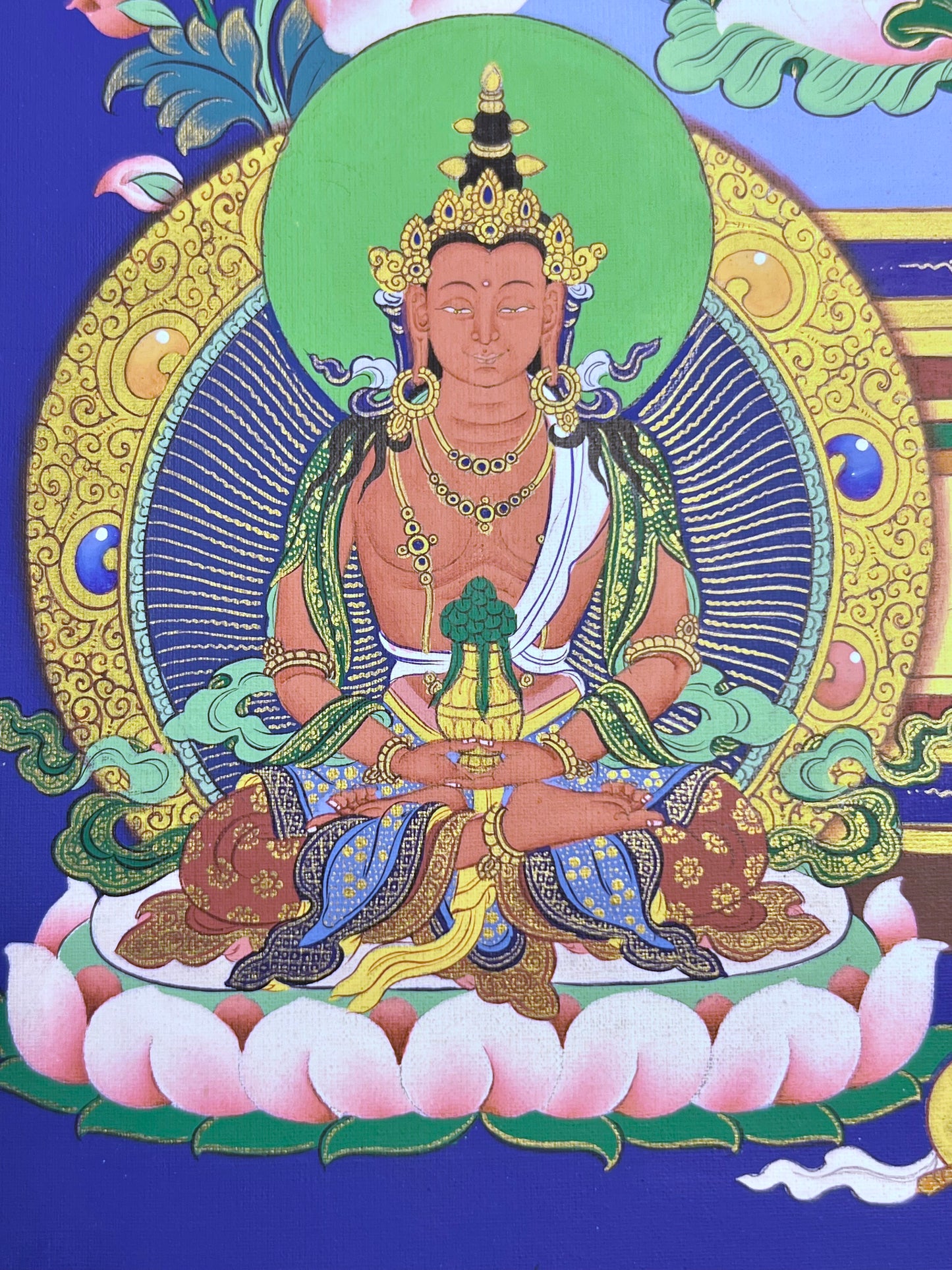 White Tara On Blue Long Life Unbrocaded Thangka