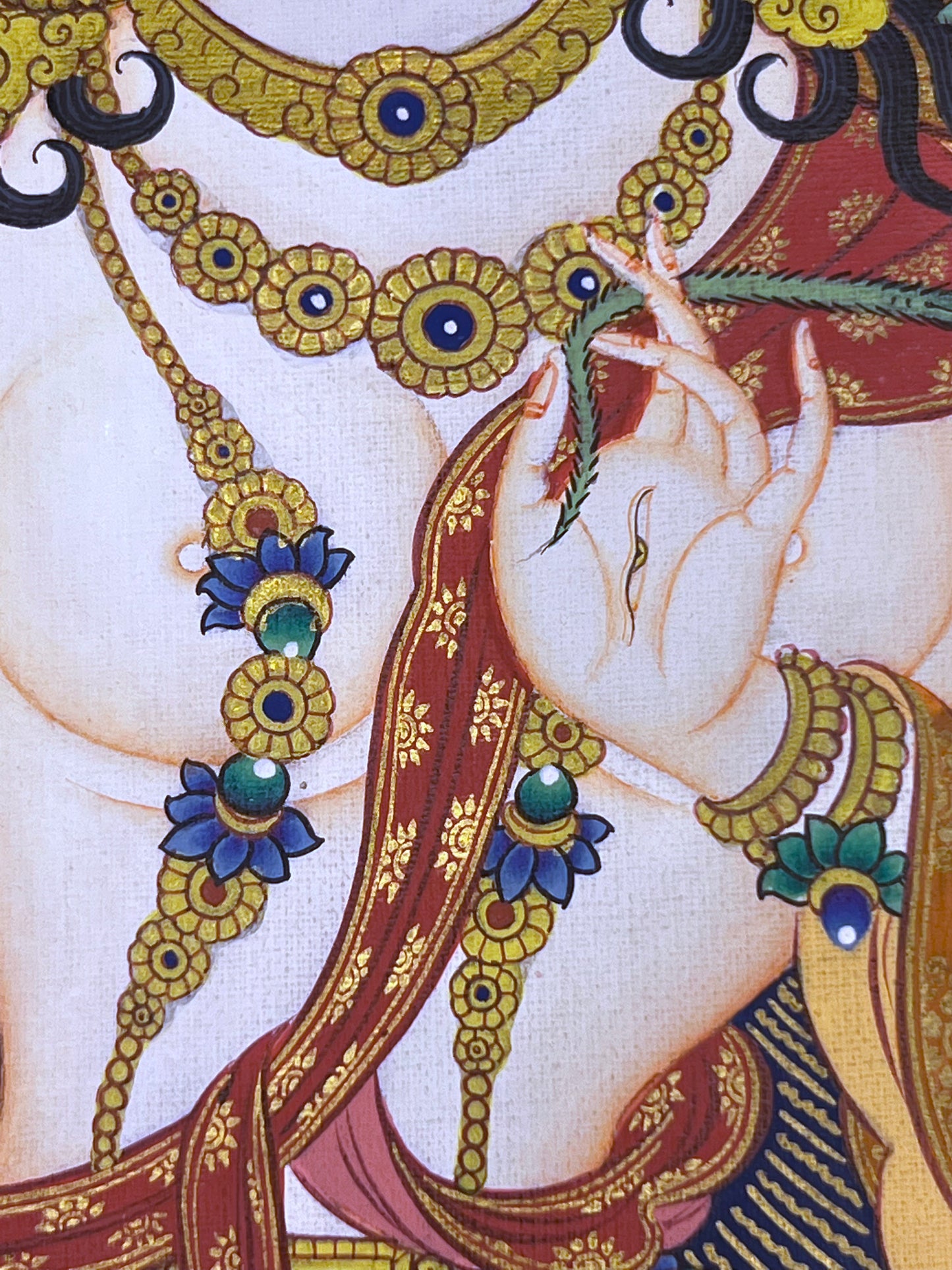 White Tara On Blue Long Life Unbrocaded Thangka