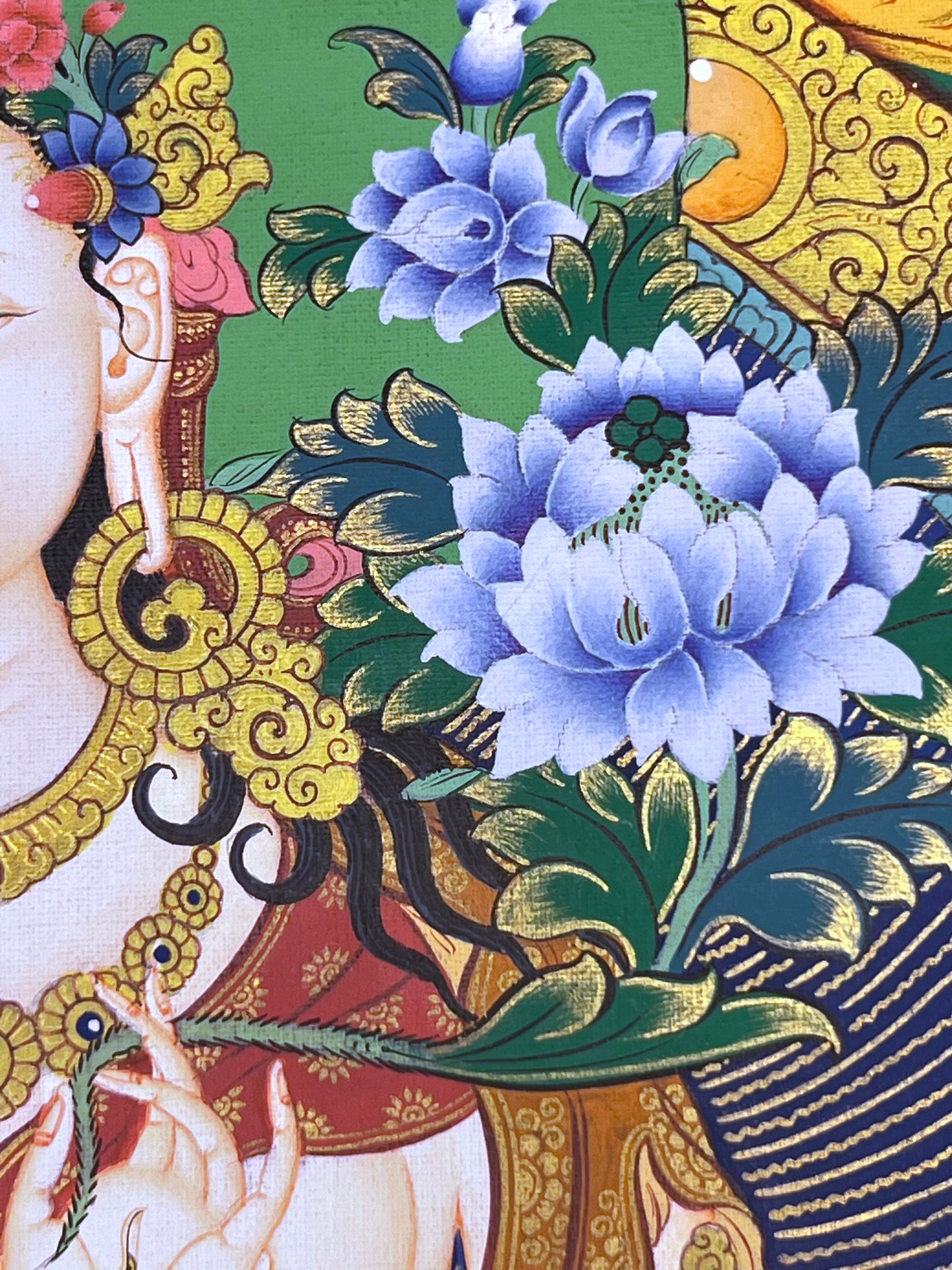 White Tara On Blue Long Life Unbrocaded Thangka