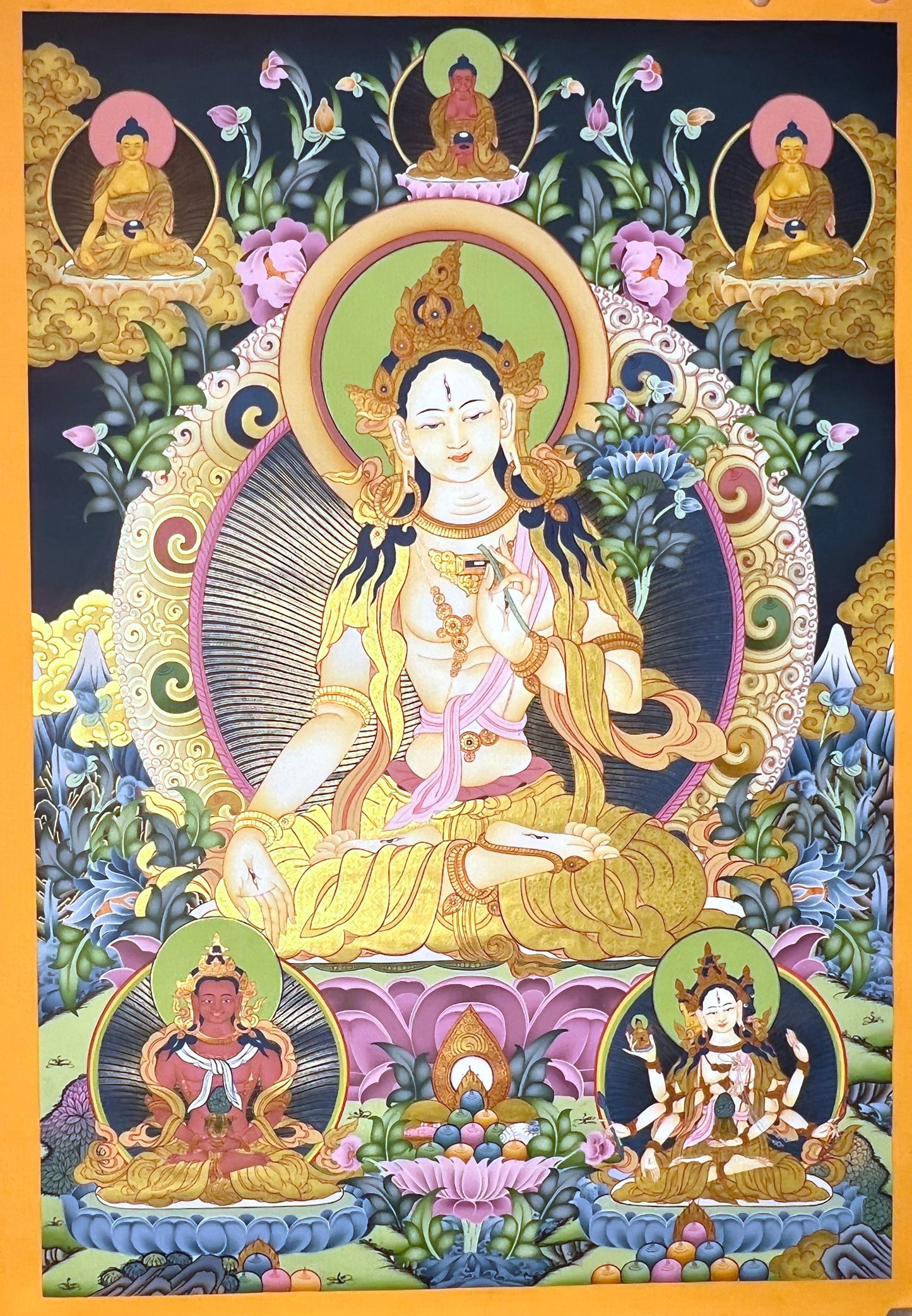 White Tara Long Life Shakyamuni Unbrocaded Thangka