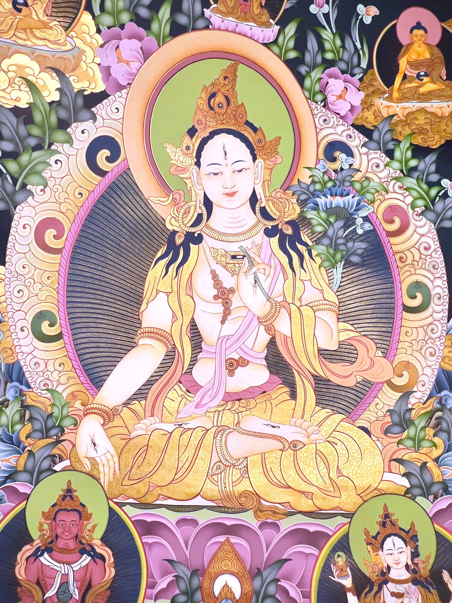 White Tara Long Life Shakyamuni Unbrocaded Thangka