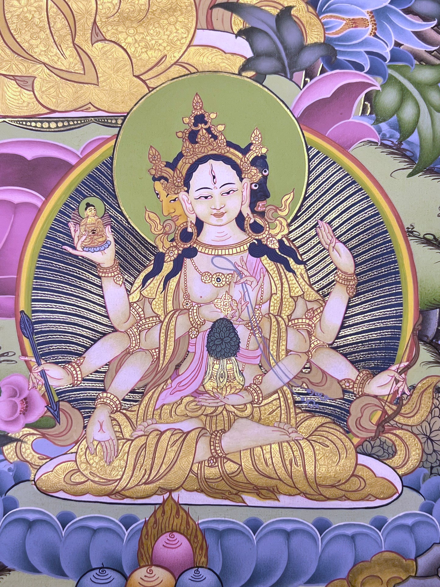 White Tara Long Life Shakyamuni Unbrocaded Thangka