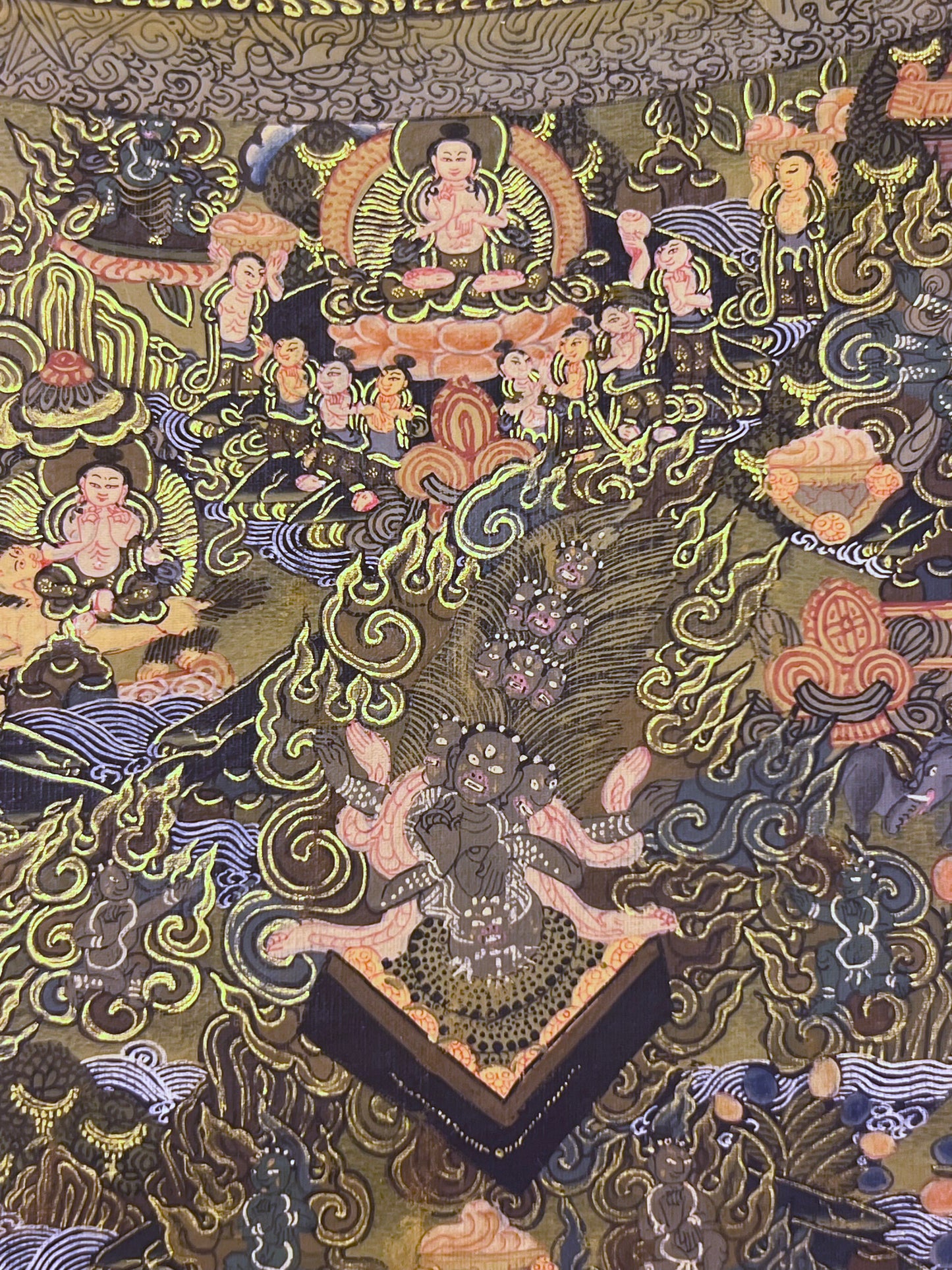 Vintage Avalokiteshvara Five Mandala Unbrocaded Thangka