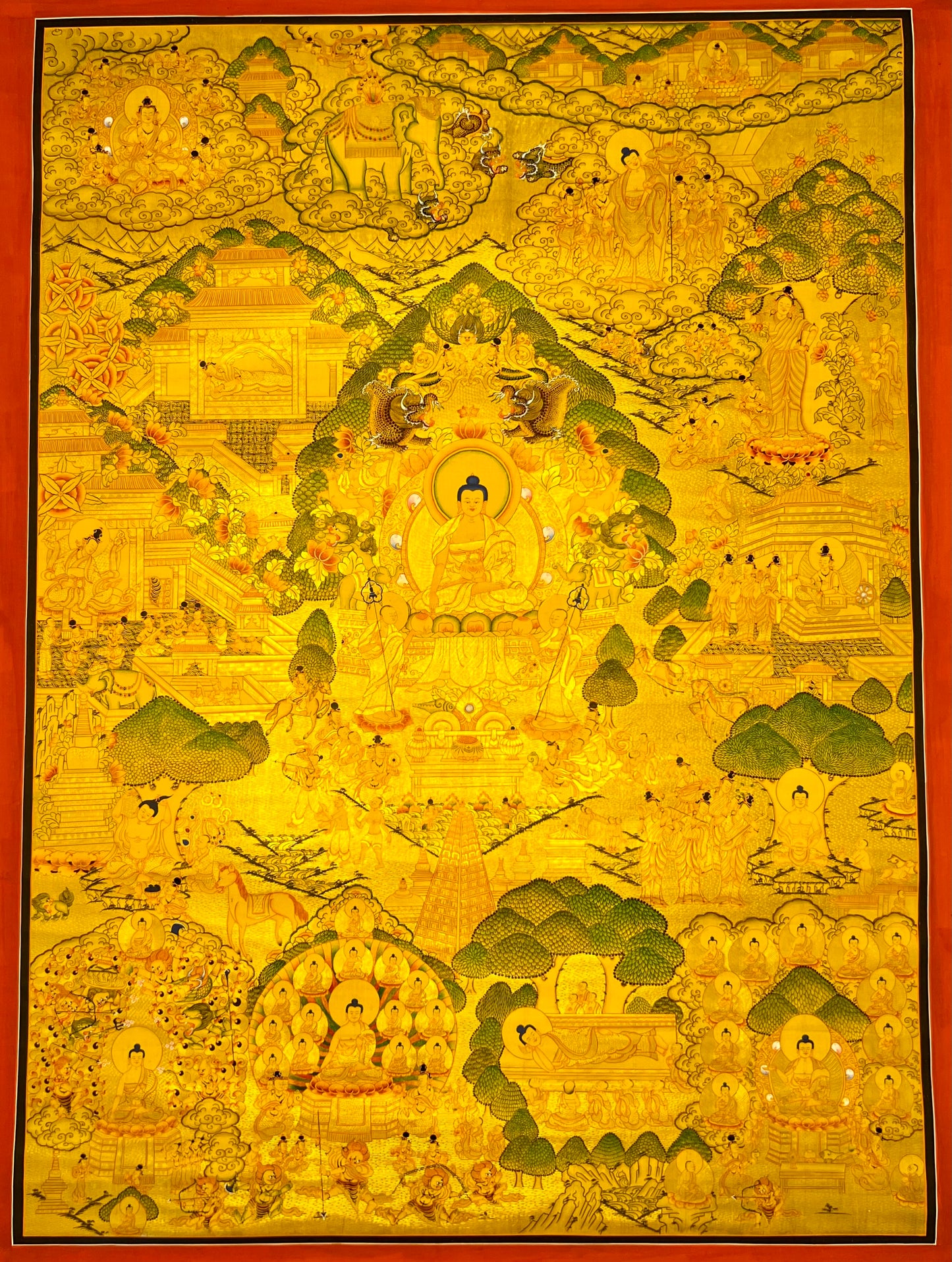 Shakyamuni Life Story Golden Unbrocaded Thangka