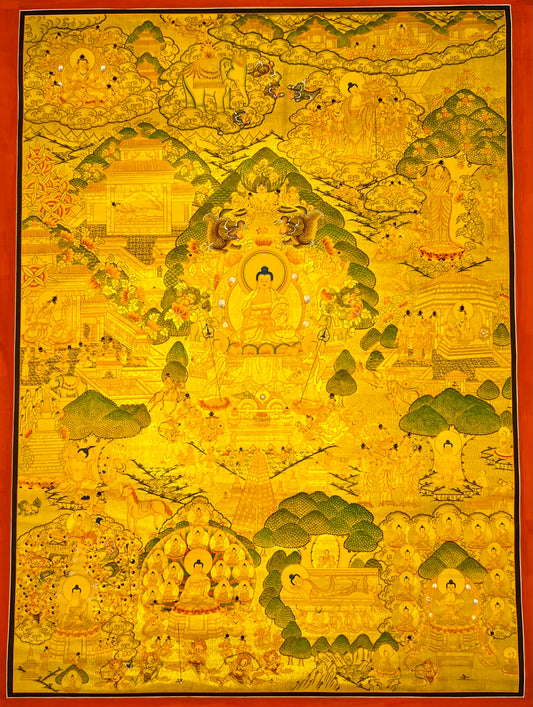 Shakyamuni Life Story Golden Unbrocaded Thangka