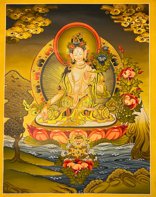 White Tara Karma Gadri Unbrocaded Thangka