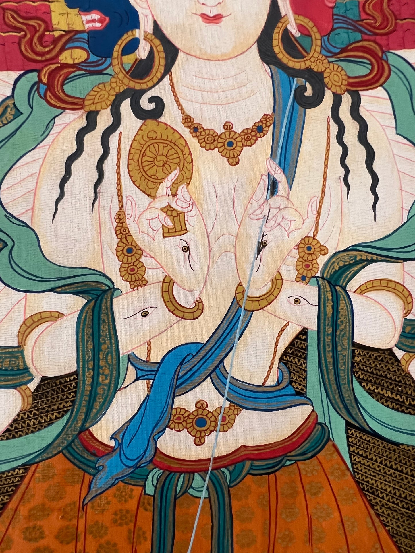 Dhukar White Umbrella Deity Black Background Thangka