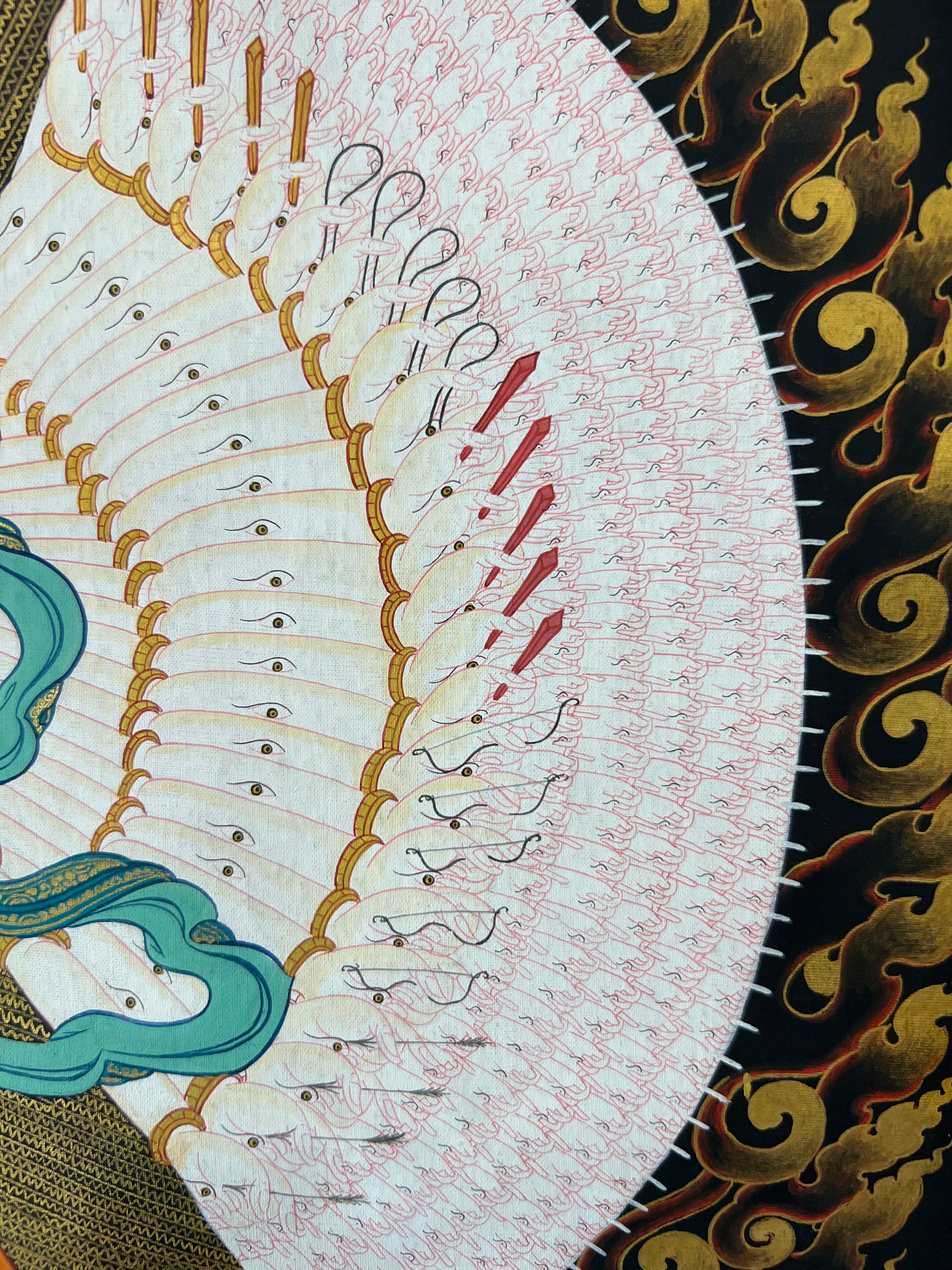 Dhukar White Umbrella Deity Black Background Thangka