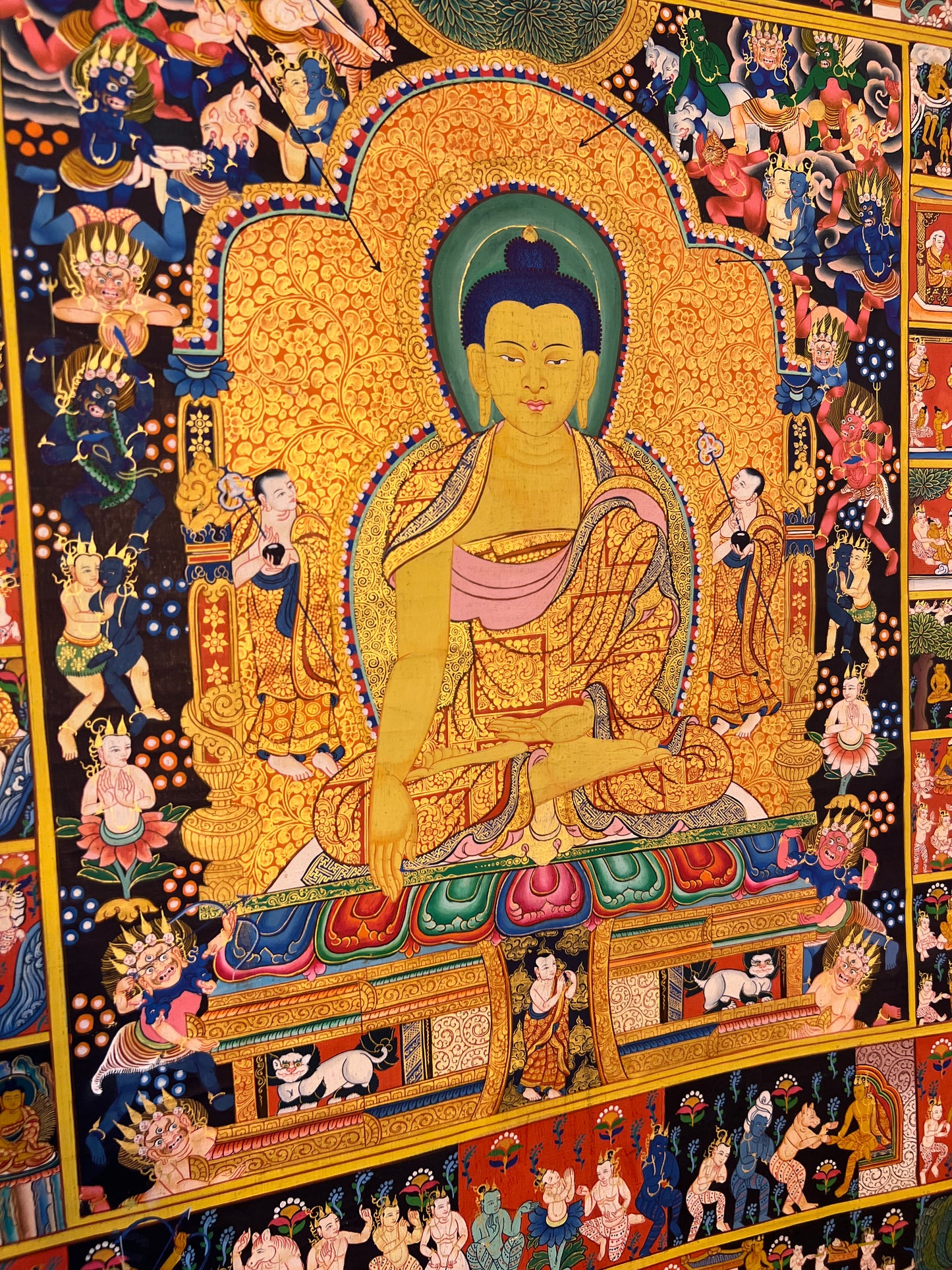 Temptation Of Shakyamuni Buddha And Scenes From His Life Thangka