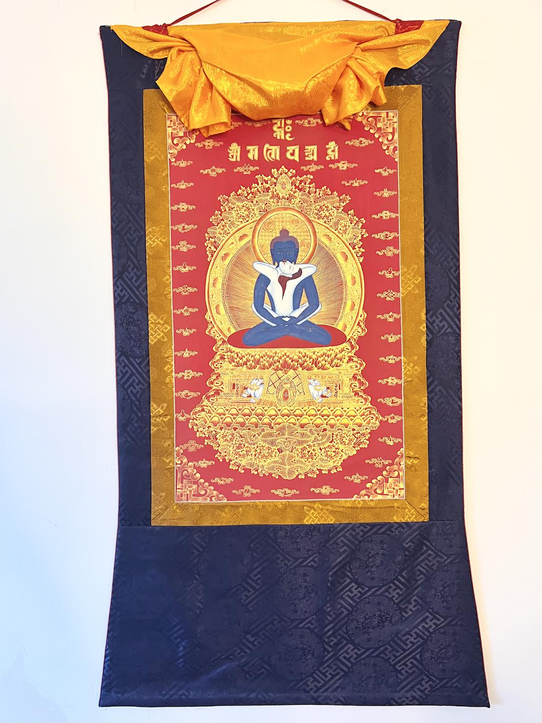 Samantabhadra With Consort Eight Auspicious Symbols Thangka