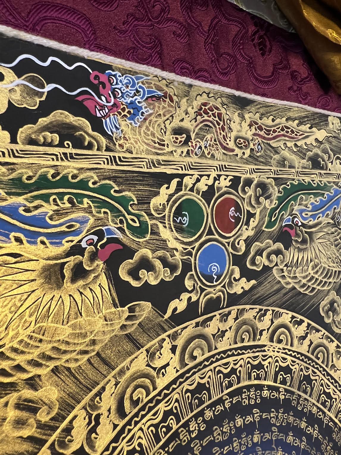 Om Mani Padme Hum Mandala With Dragons Thangka