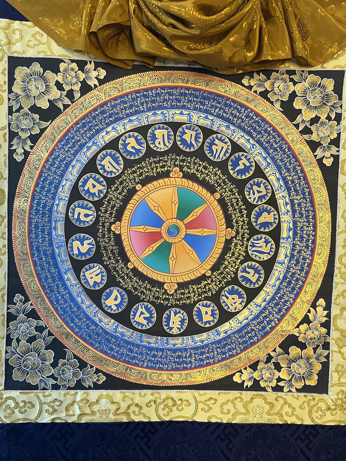 Blue Dharma Wheel Mandala Thangka