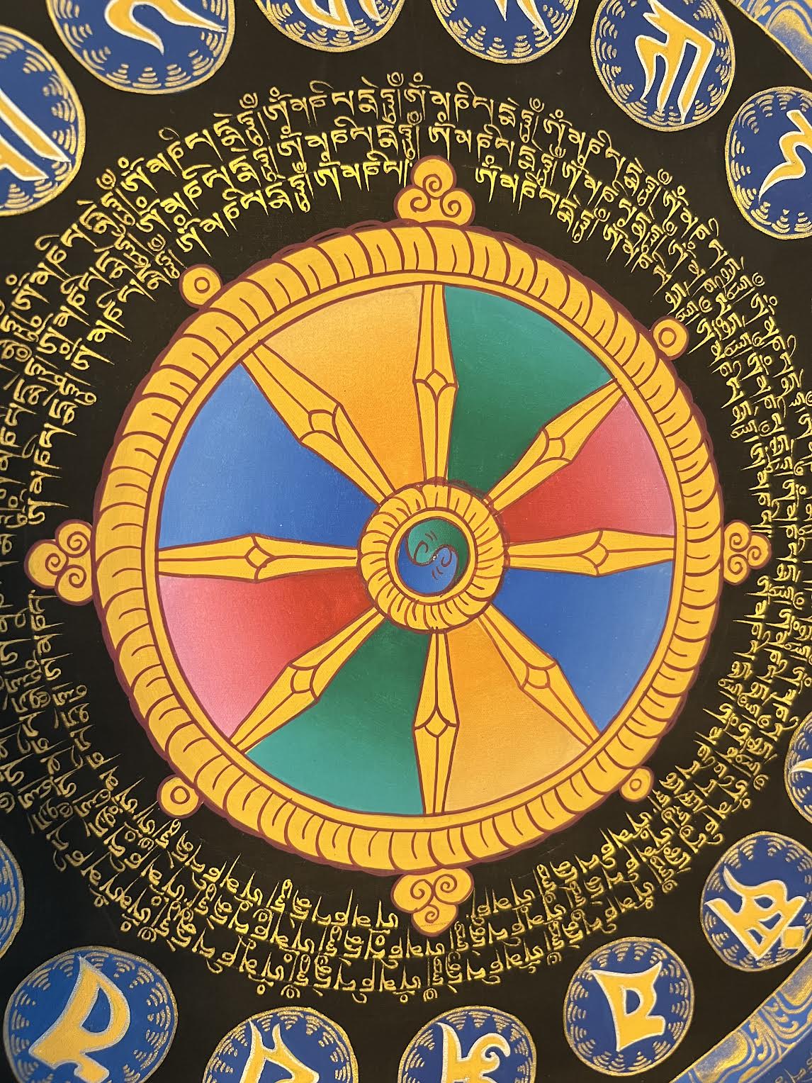 Blue Dharma Wheel Mandala Thangka