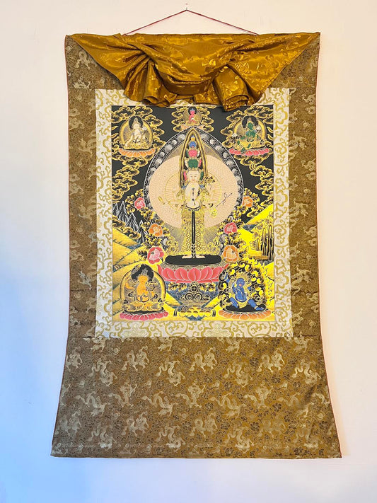 Thousand Armed Avalokiteshvara Gold Brocade Thangka