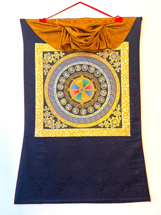 Blue Dharma Wheel Mandala Thangka