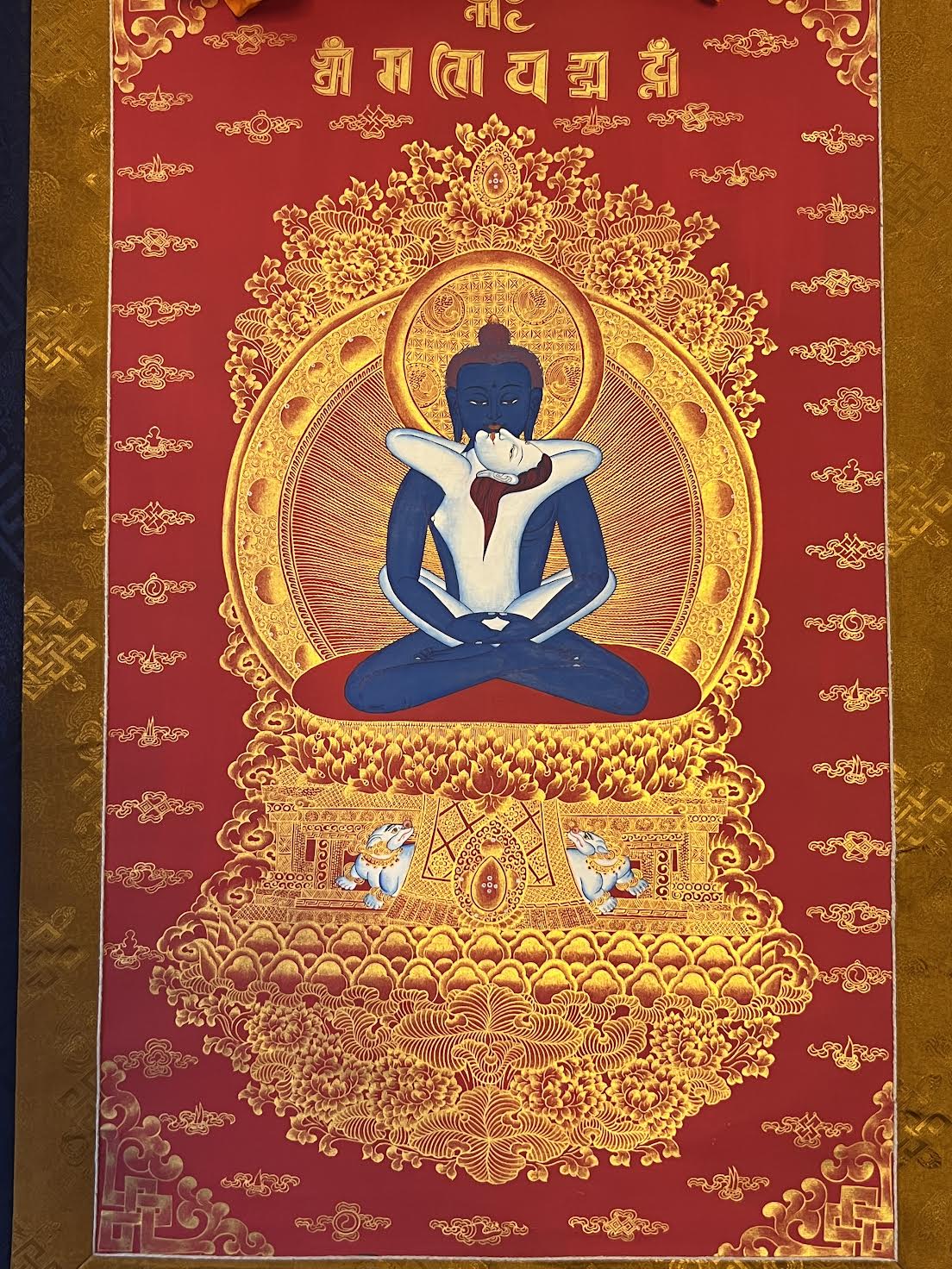 Samantabhadra With Consort Eight Auspicious Symbols Thangka